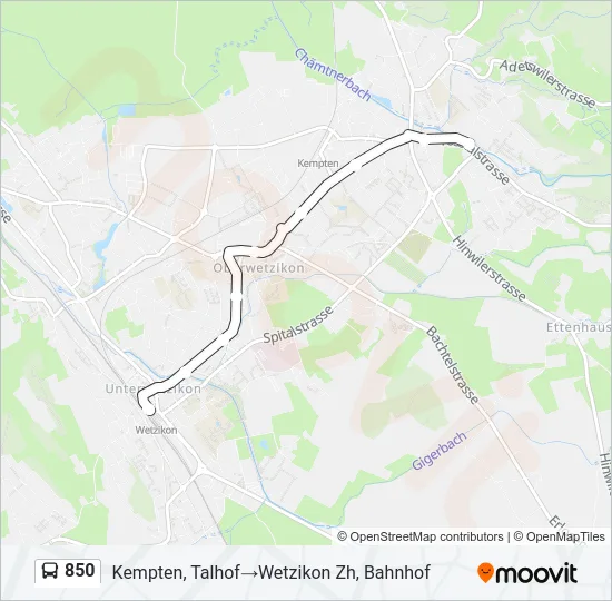 Plan de la ligne 850 de bus
