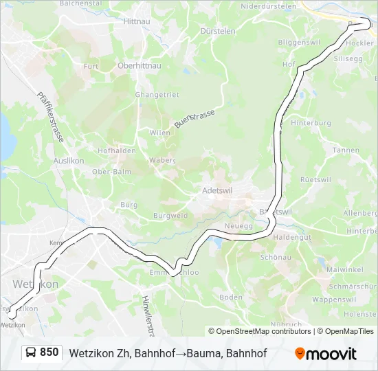 Plan de la ligne 850 de bus