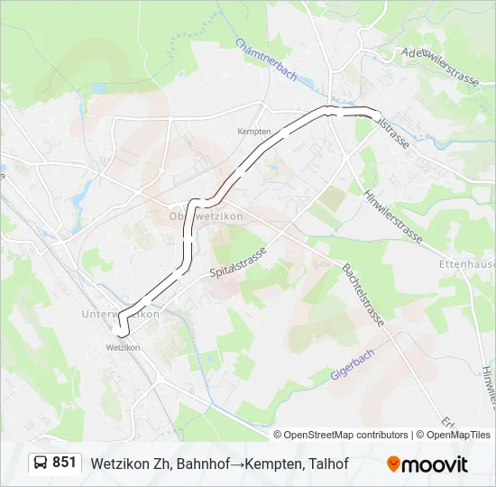 Plan de la ligne 851 de bus