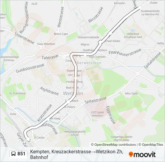 Plan de la ligne 851 de bus