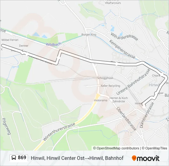 Plan de la ligne 869 de bus