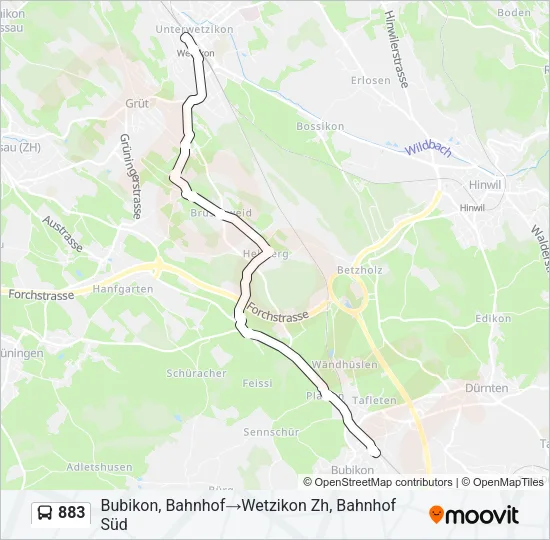 883 Bus Line Map
