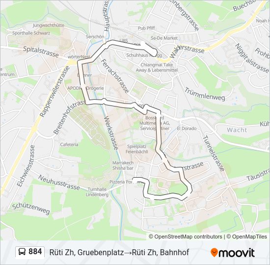 884 Bus Line Map