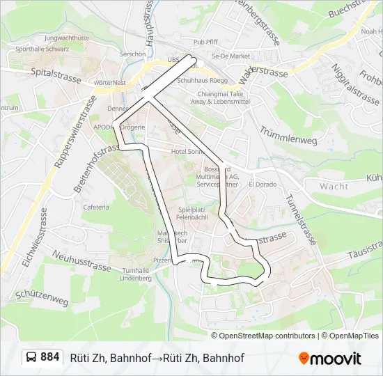 Plan de la ligne 884 de bus