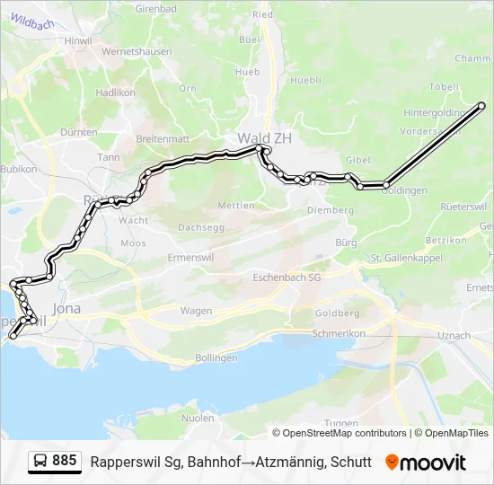 885 Itinéraire: Horaires, Arrêts & Plan - Rapperswil Sg, Bahnhof‎→ ...