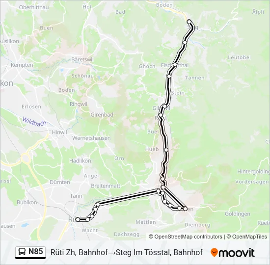 Plan de la ligne N85 de bus