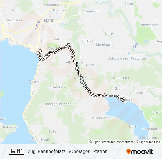 Plan de la ligne N1 de bus