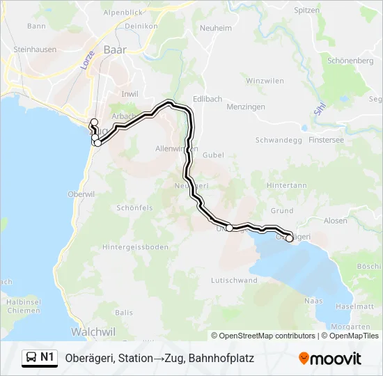 Plan de la ligne N1 de bus