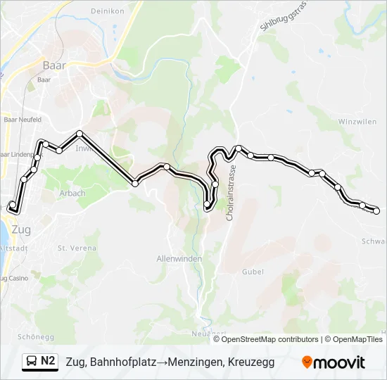 Plan de la ligne N2 de bus