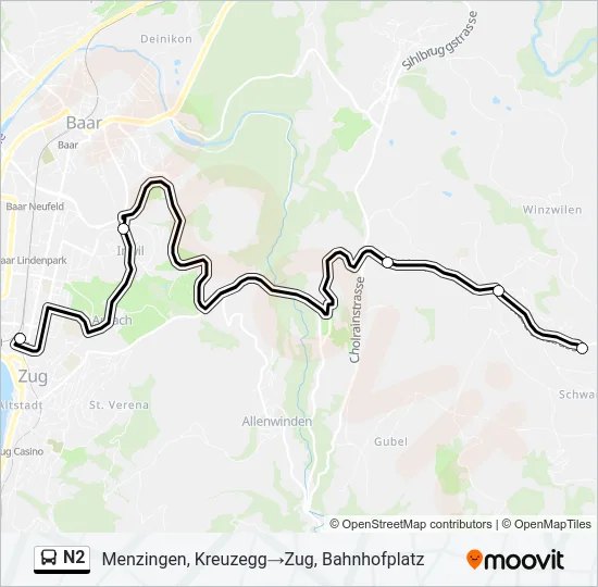 Plan de la ligne N2 de bus