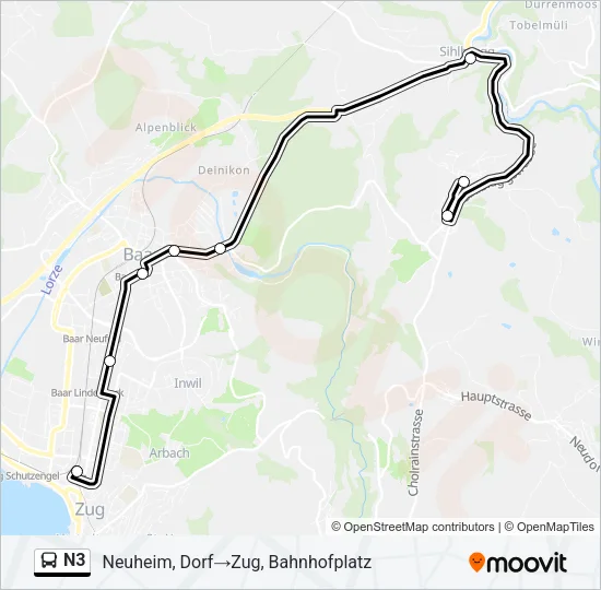 Plan de la ligne N3 de bus