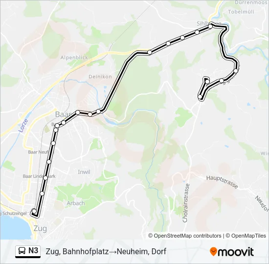 Plan de la ligne N3 de bus