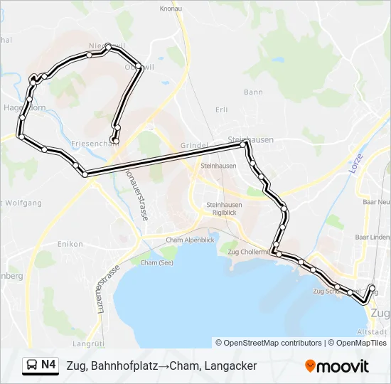 Plan de la ligne N4 de bus