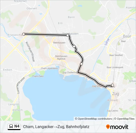 Plan de la ligne N4 de bus