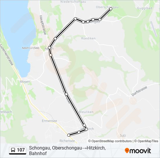 Plan de la ligne 107 de bus