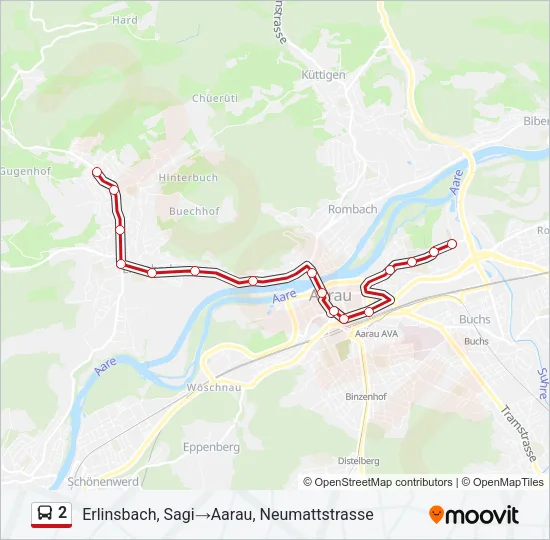 Plan de la ligne 2 de bus