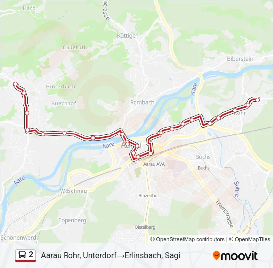 Plan de la ligne 2 de bus