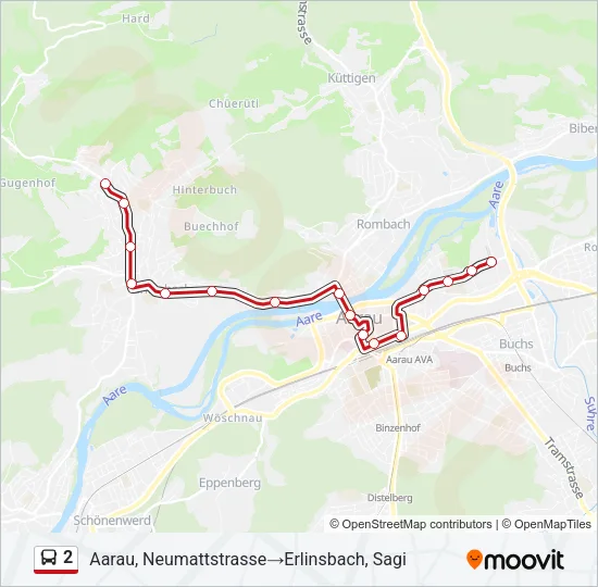 Plan de la ligne 2 de bus