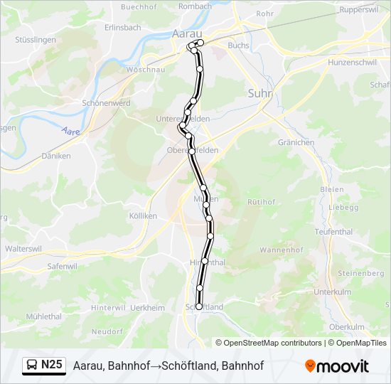 N25 Bus Line Map