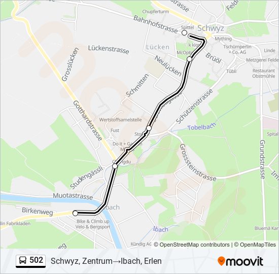 502 Route Schedules, Stops & Maps Schwyz, Zentrum‎→Ibach, Erlen