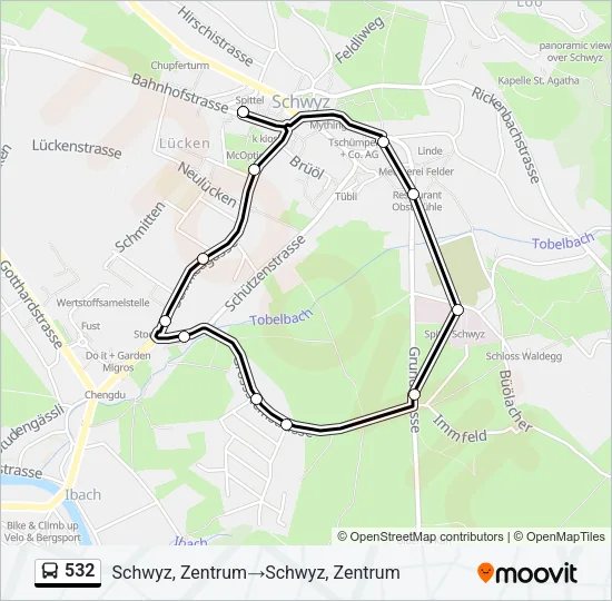 Plan de la ligne 532 de bus