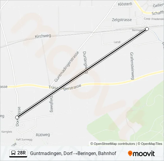Plan de la ligne 28R de bus