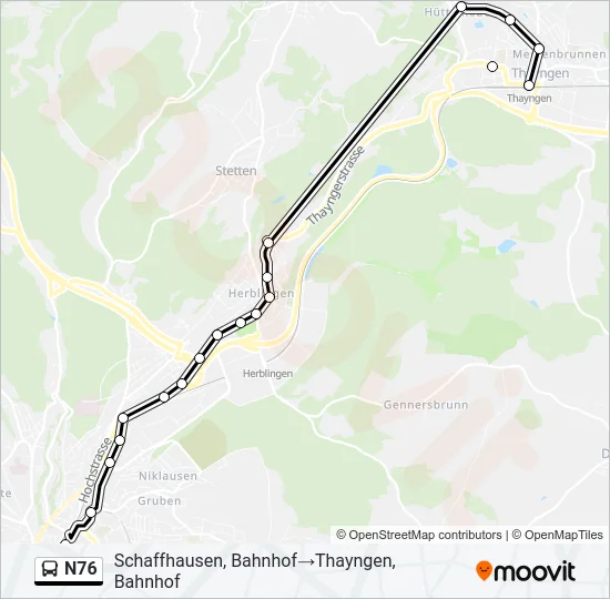 Plan de la ligne N76 de bus