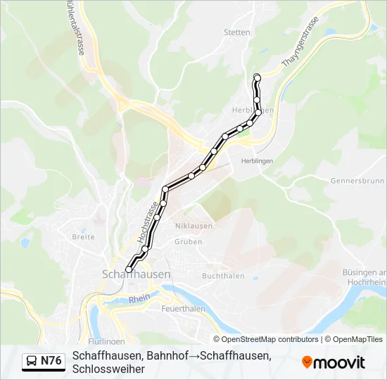 Plan de la ligne N76 de bus