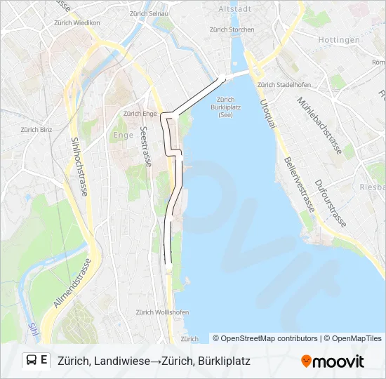 Plan de la ligne E de bus