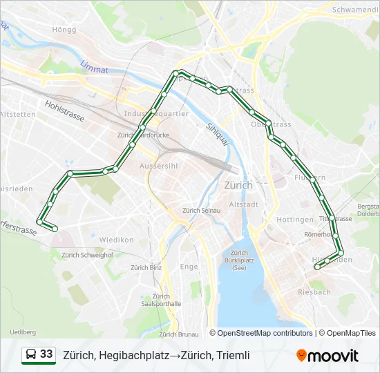 Plan de la ligne 33 de bus