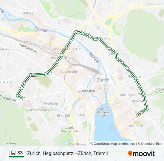 Plan de la ligne 33 de bus