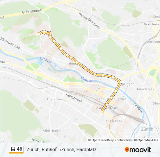 Plan de la ligne 46 de bus
