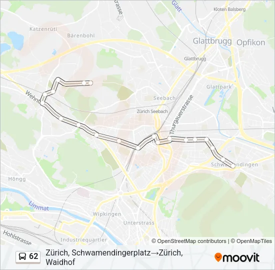 Plan de la ligne 62 de bus