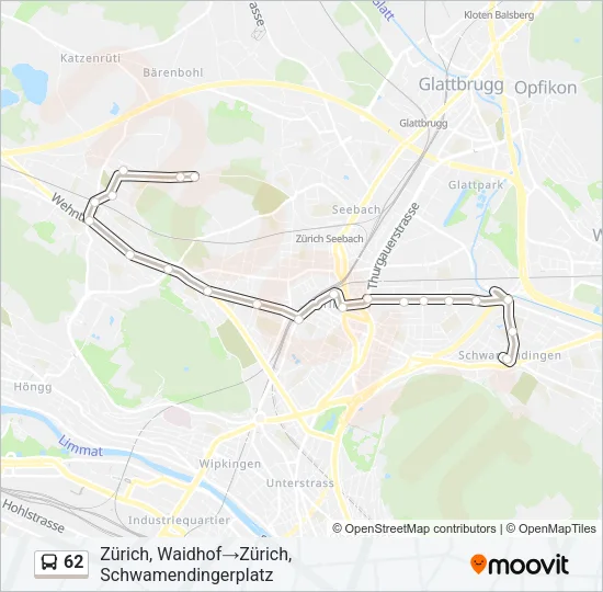 Plan de la ligne 62 de bus
