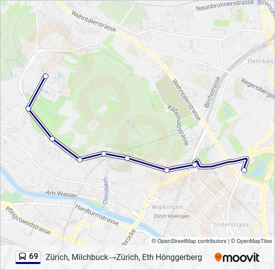 Plan de la ligne 69 de bus