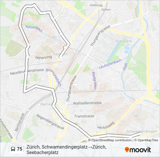 Plan de la ligne 75 de bus