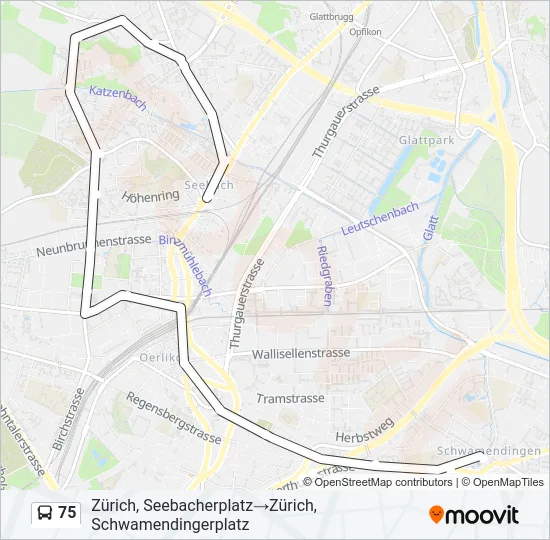 Plan de la ligne 75 de bus