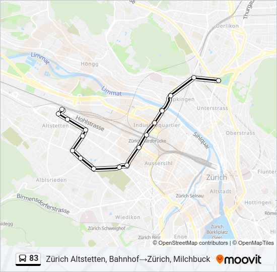 Plan de la ligne 83 de bus