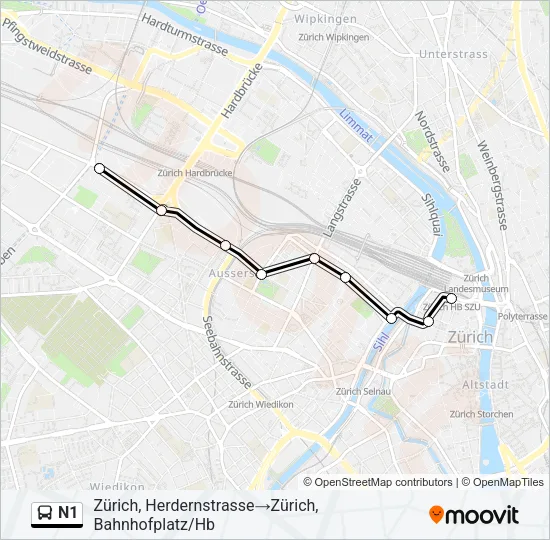 N1 Bus Line Map