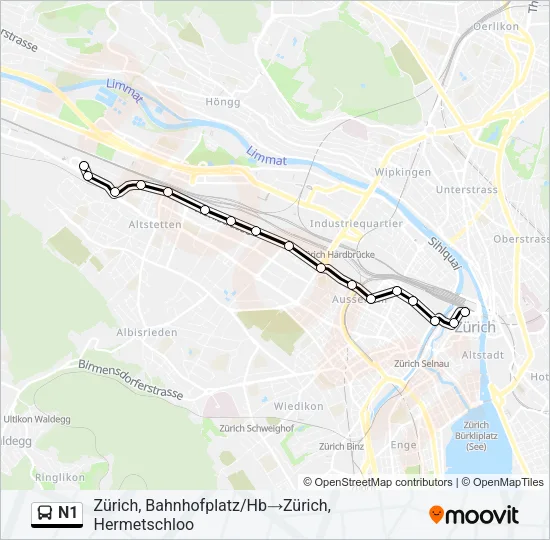 N1 Bus Line Map