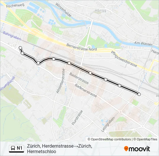 Plan de la ligne N1 de bus