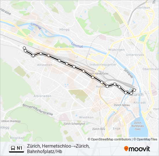 N1 Bus Line Map
