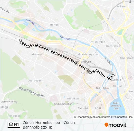 Plan de la ligne N1 de bus