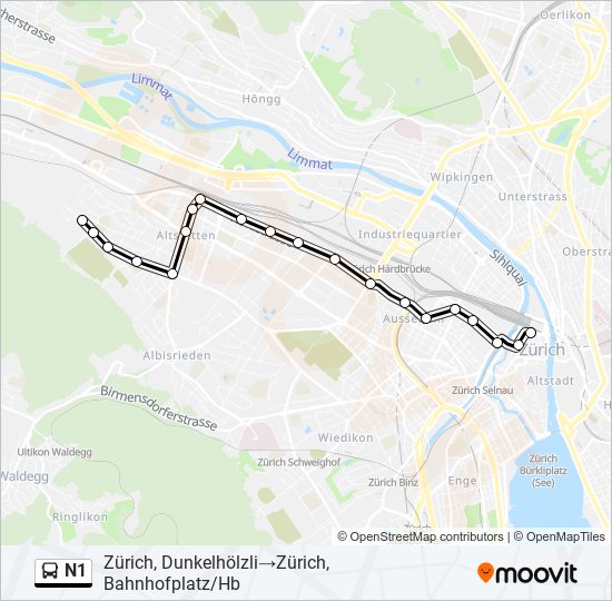 N1 bus Line Map