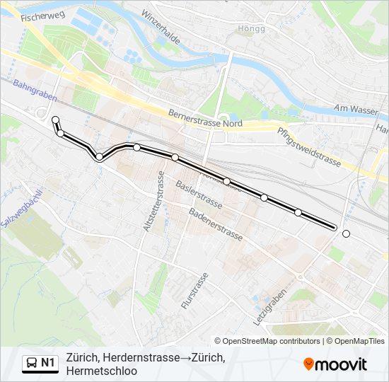 N1 Bus Line Map