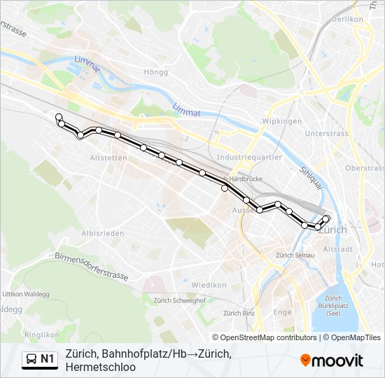 N1 Bus Line Map