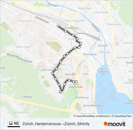 Plan de la ligne N2 de bus