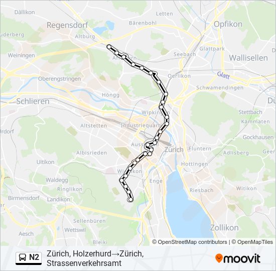 Plan de la ligne N2 de bus