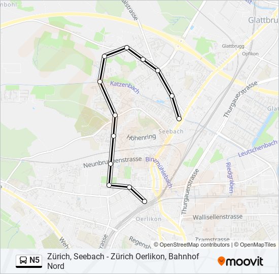 Plan de la ligne N5 de bus