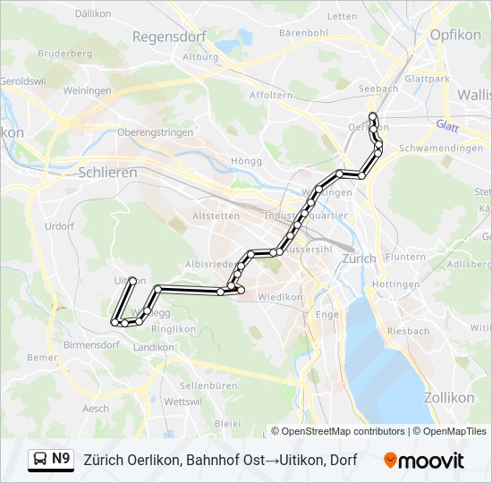 N9 bus Line Map